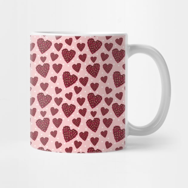 Red floral hearts with polka dot pattern for Valentine's Day on pink background by ArtMorfic